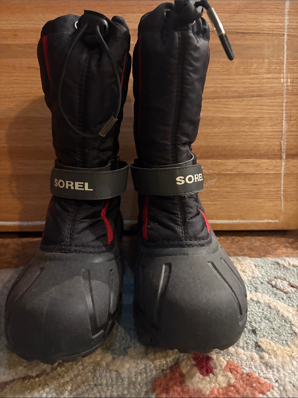Sorel Kids Black and Red Waterproof Snow Boots